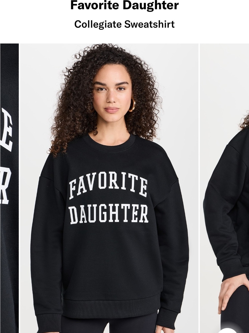 Favorite Daughter Black Crewneck Sweatshirt with White Collegiate Logo